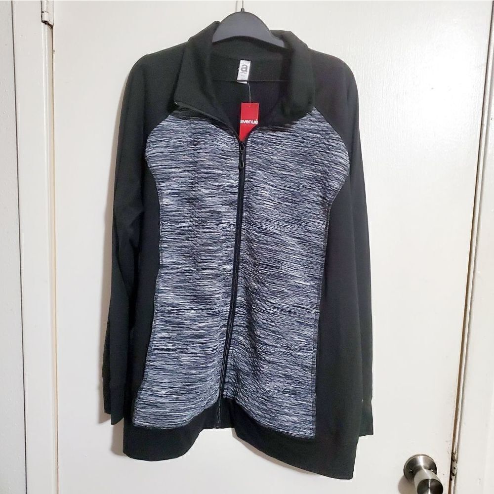 Avenue Black Space Dye Athletic Full Zipper Sweater Size 26/28